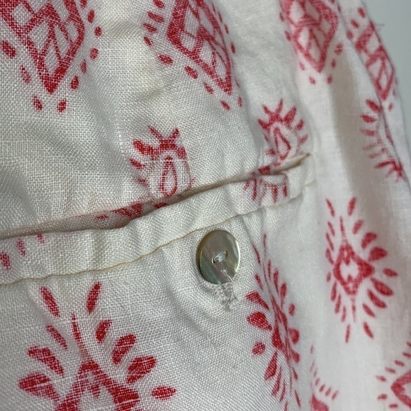 T11 Artisan Ny 100% Linen white shorts with red tribal print Aztec size Medium - Picture 7 of 16
